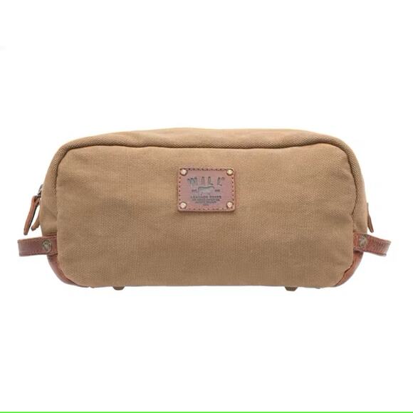 WILL Leather Goods Grady Travel Dopp Kit Pouch Purse Tobacco Canvas Leather Tan - Picture 1 of 9